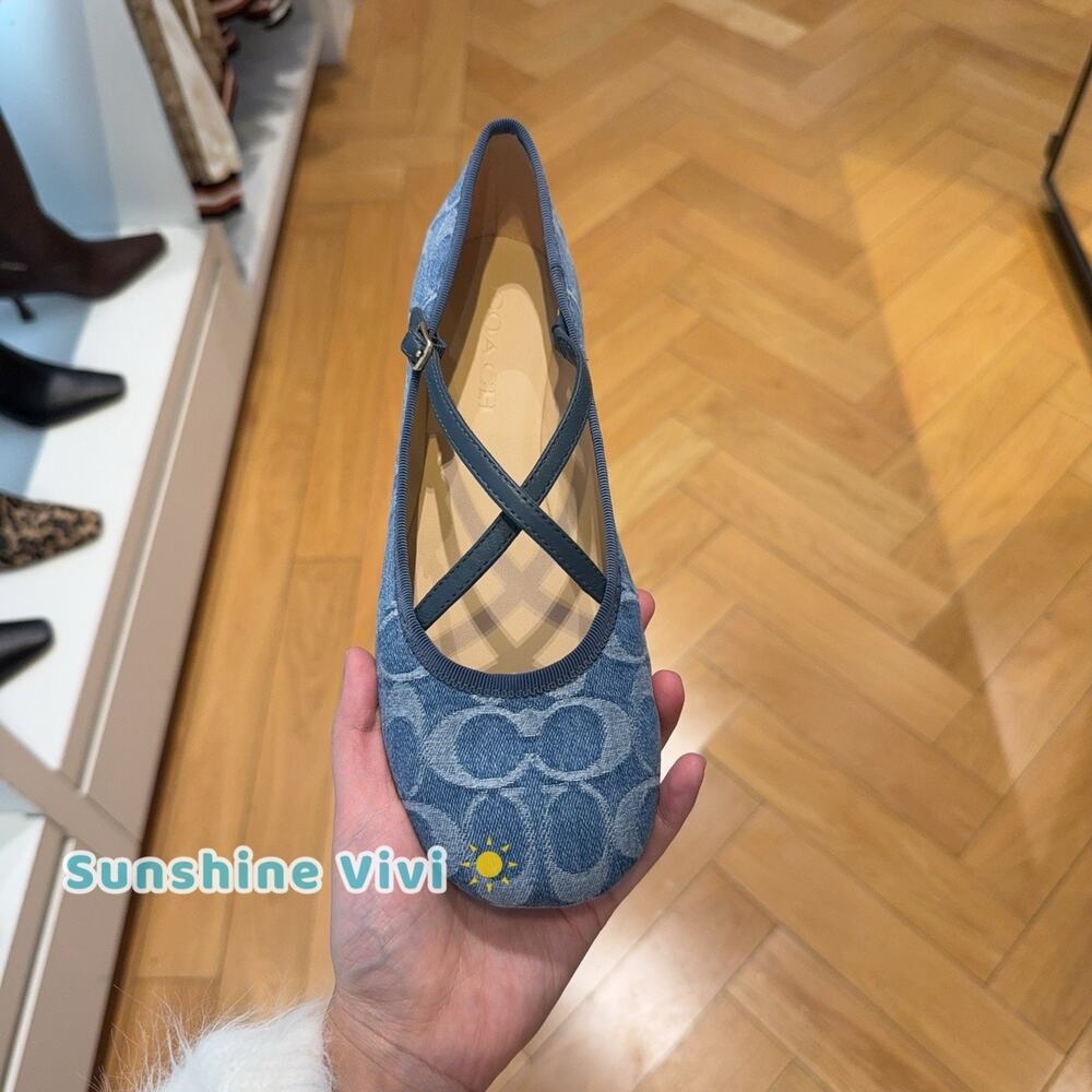 NWT Coach Women Phoebe Ballet Flat Signature Denim CDF63 us 10 Indigo